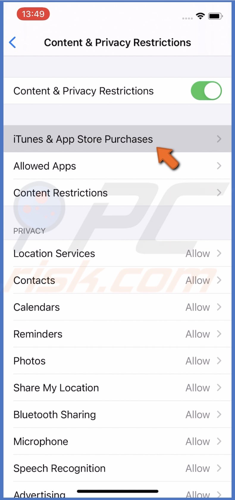 Go to iTunes and App Store Purchases