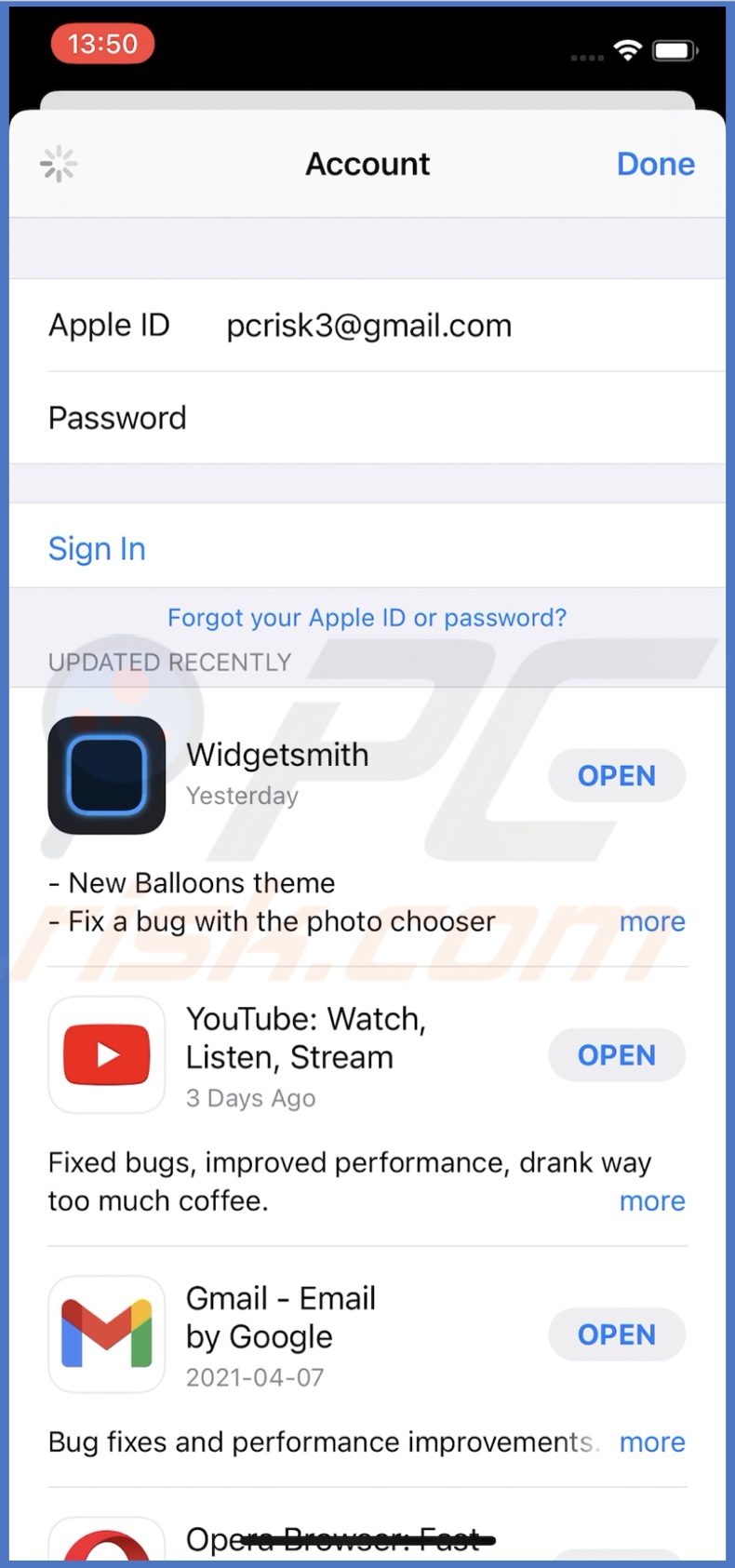 Sign in to App Store