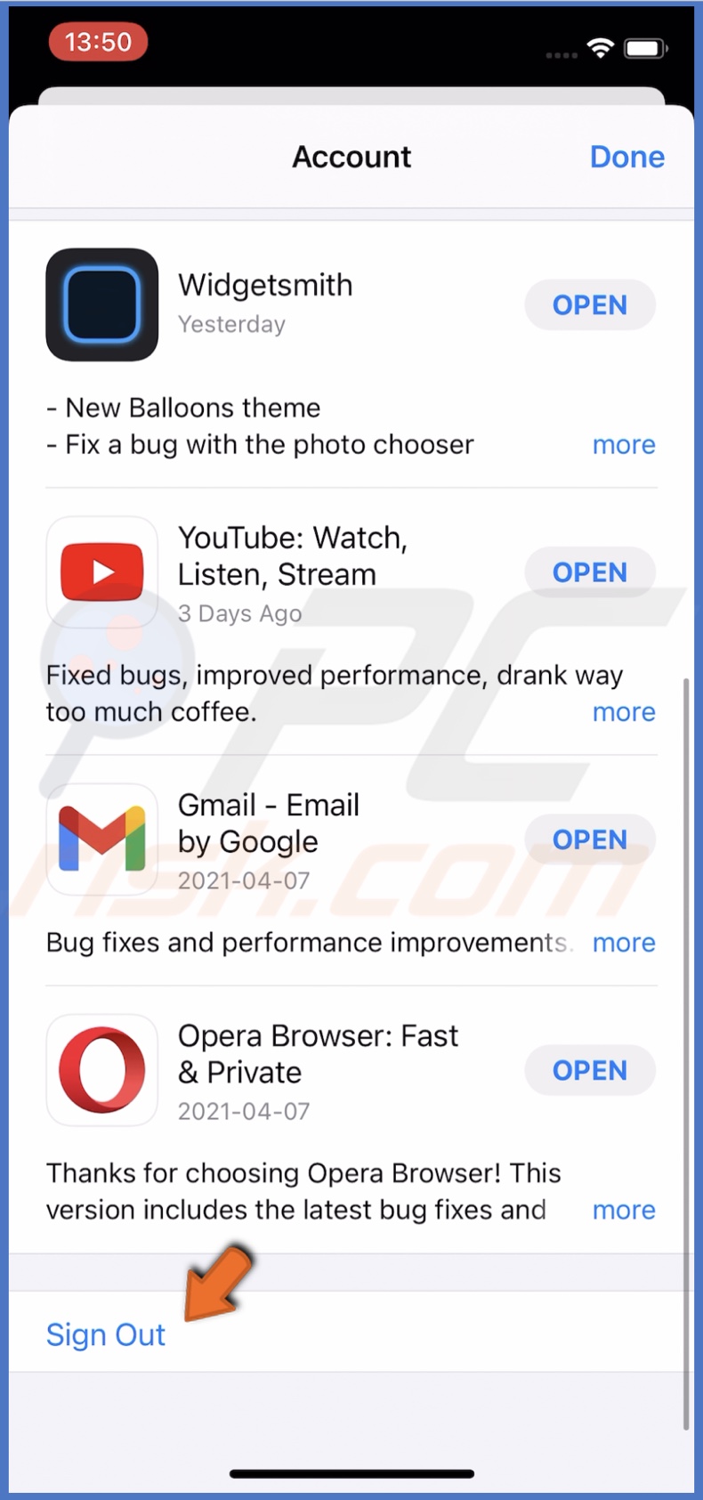Sign Out of App Atore