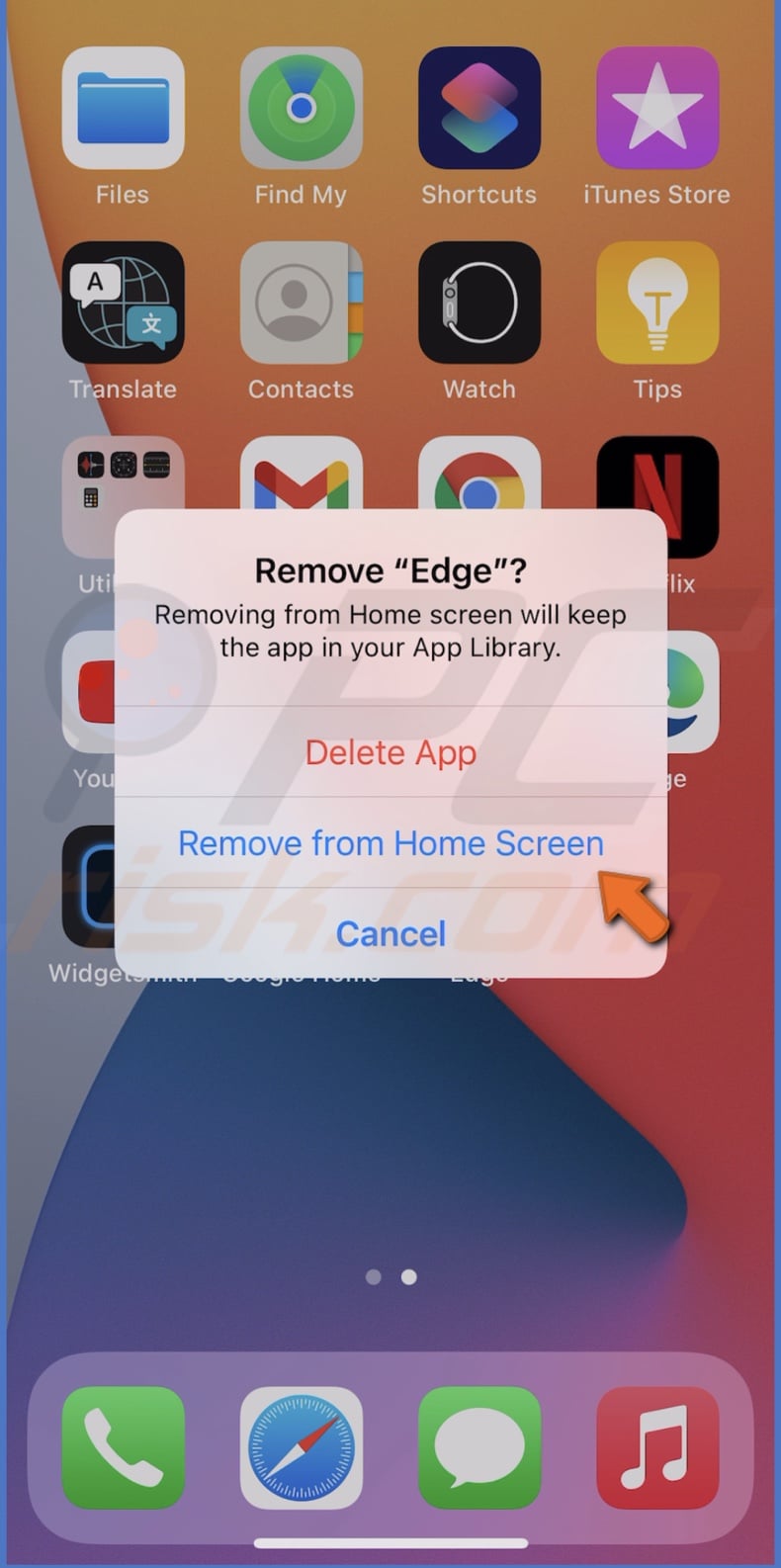 Tap on Remove from Home Screen