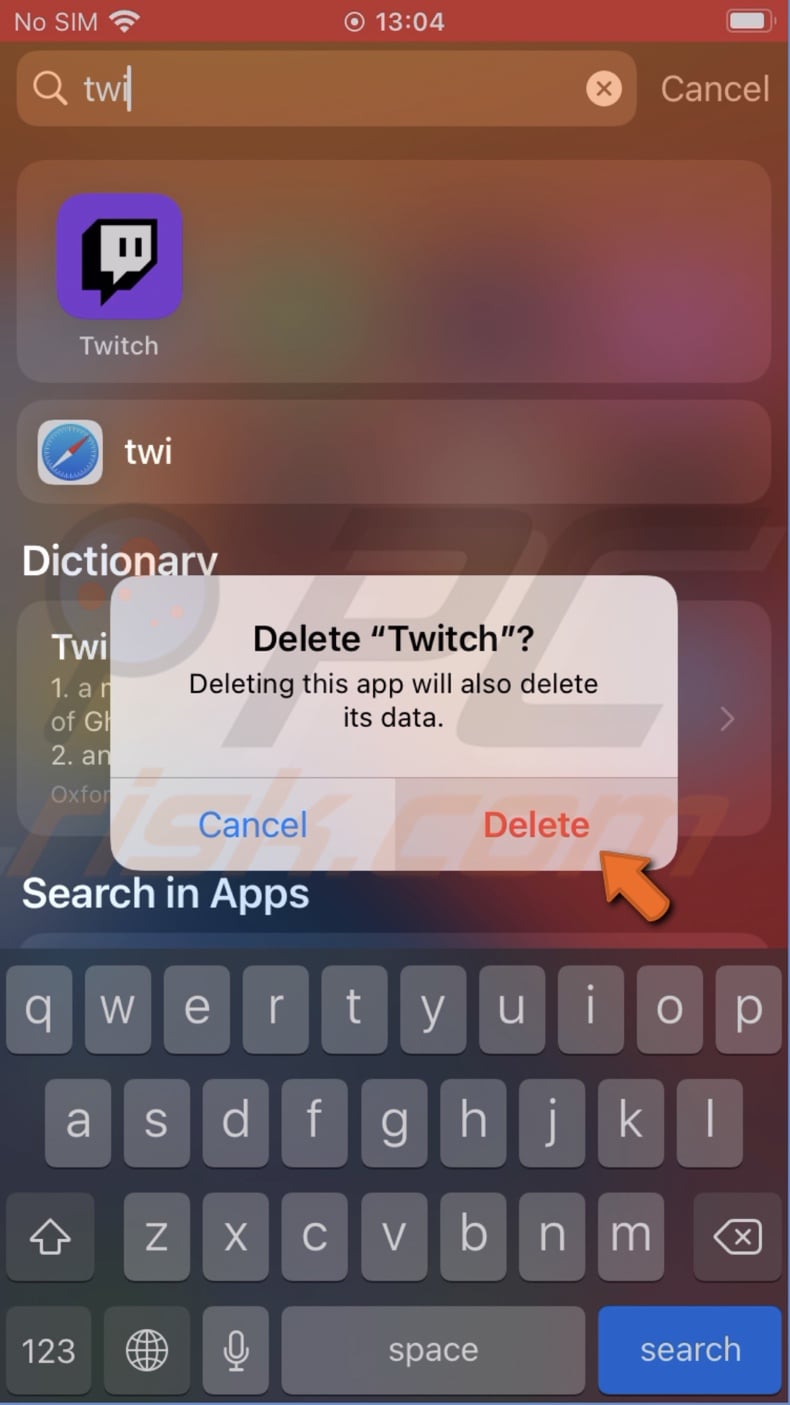 Tap on Delete app