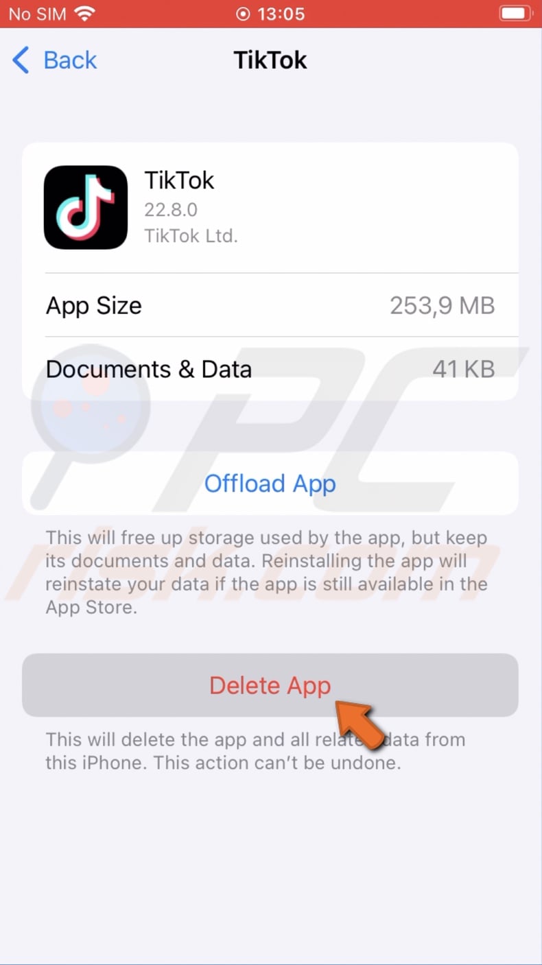 Tap on Delete App