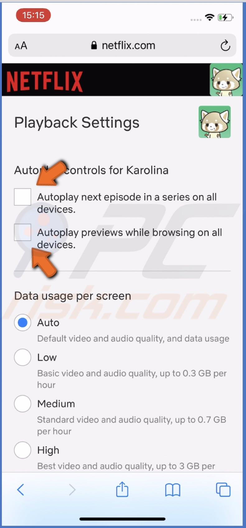 Disable Netflix autoplay