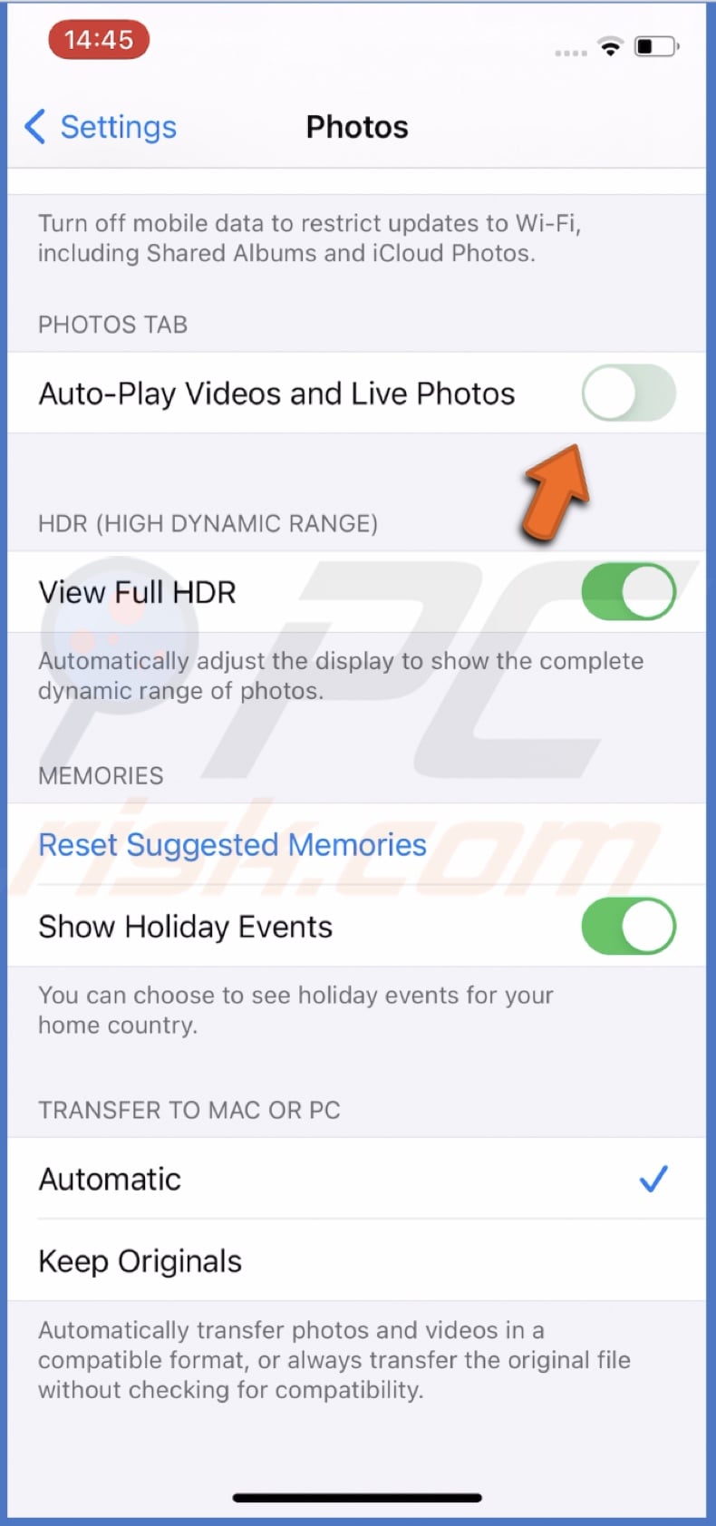 Disable Autoplay in Photos