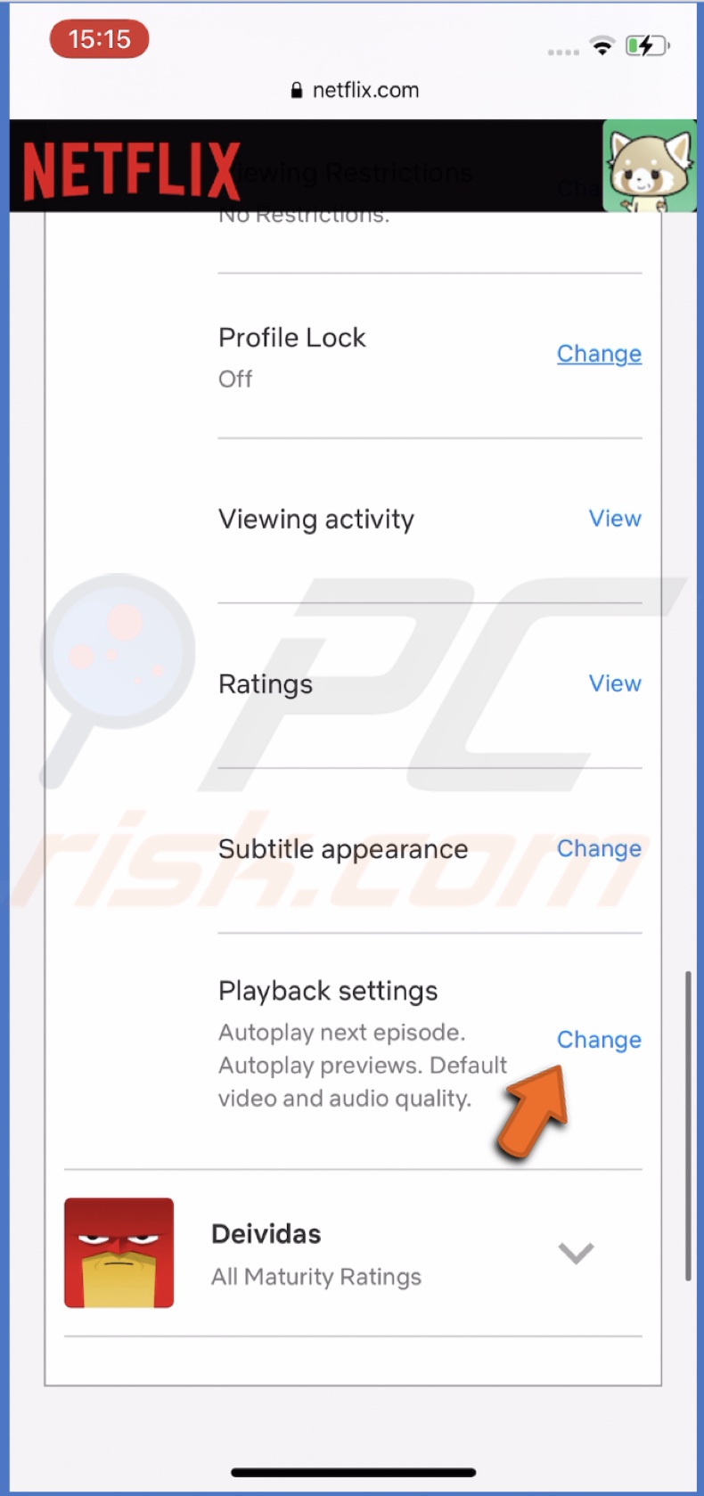 Tap on Change next to Playback settings