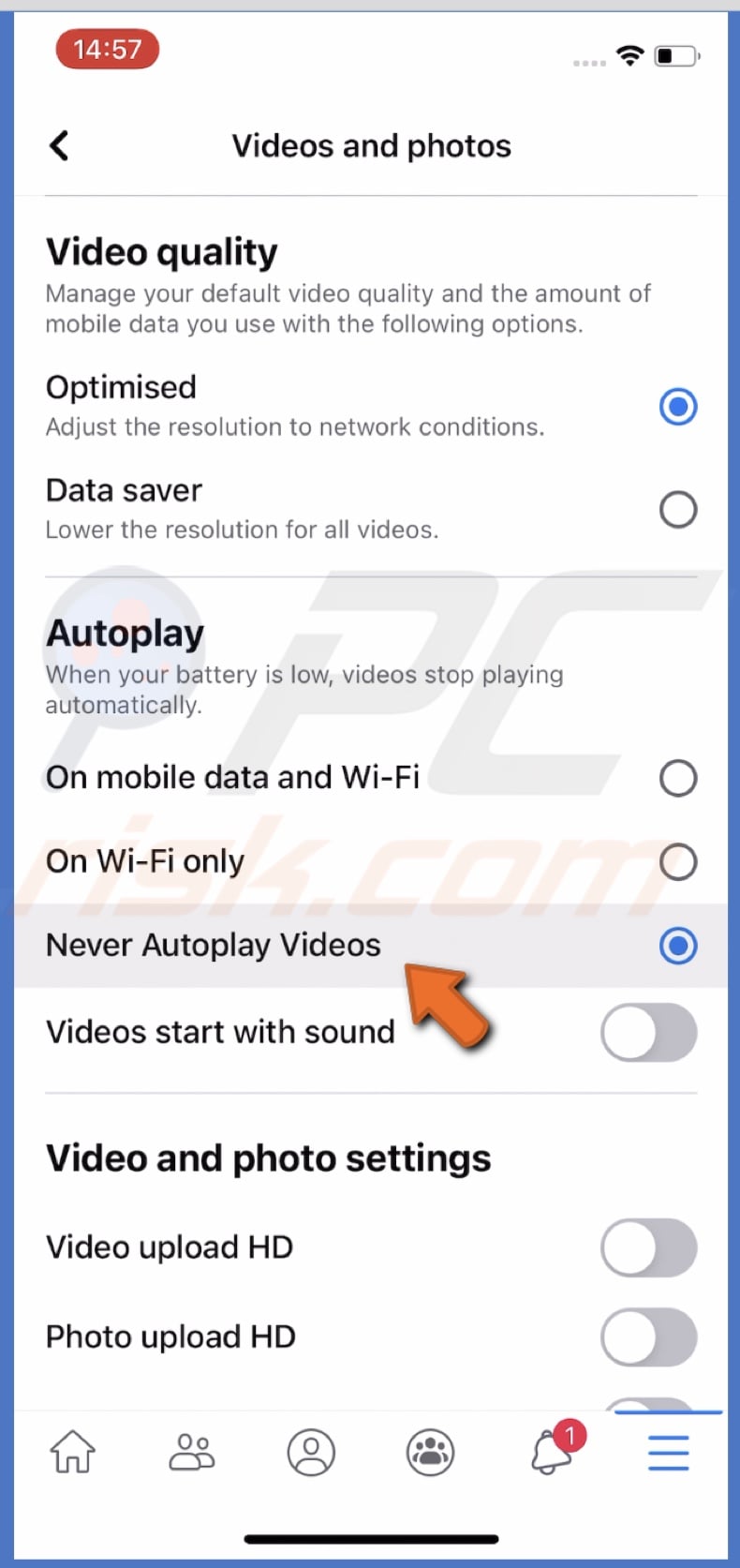 Select Never Autoplay Videos