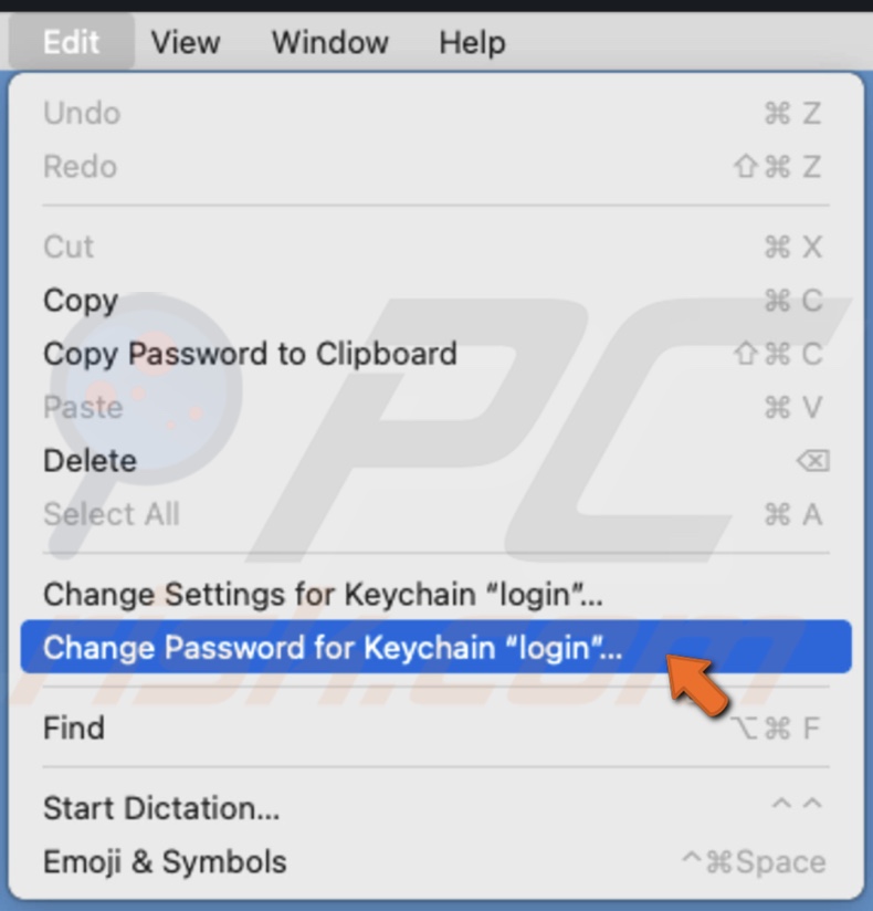Click on Change Keychain Password for 