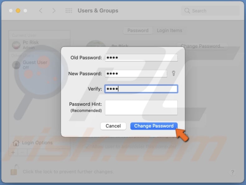 Changed keychain password