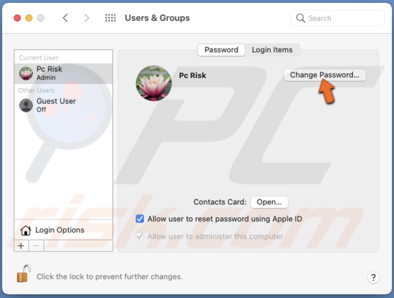 Click on Change Password