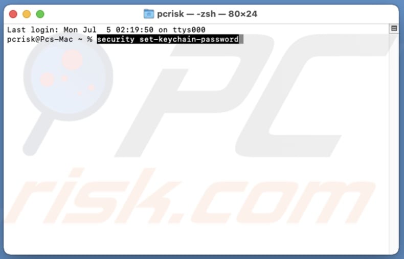 Enter the command to change password in Terminal