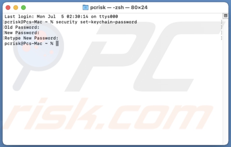 Password chnaged in Terminal