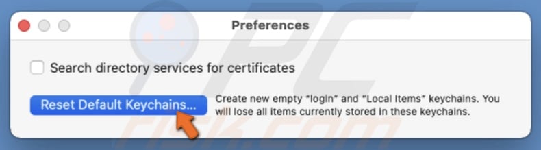 Click on Reset Default Keychains