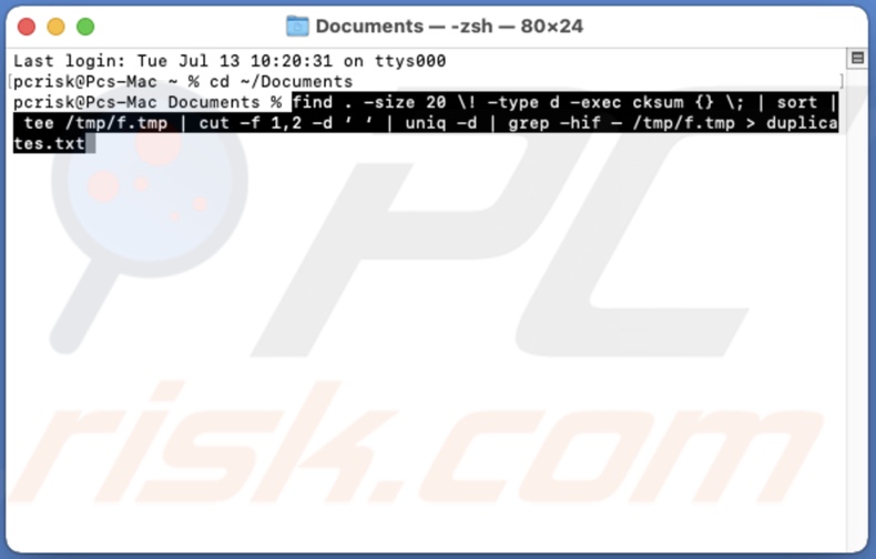Enter the second Terminal command
