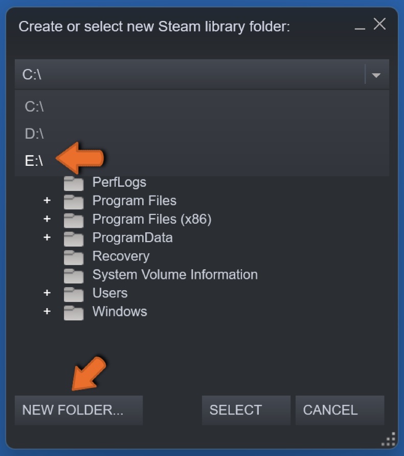 Select the drive and location of the new library folder
