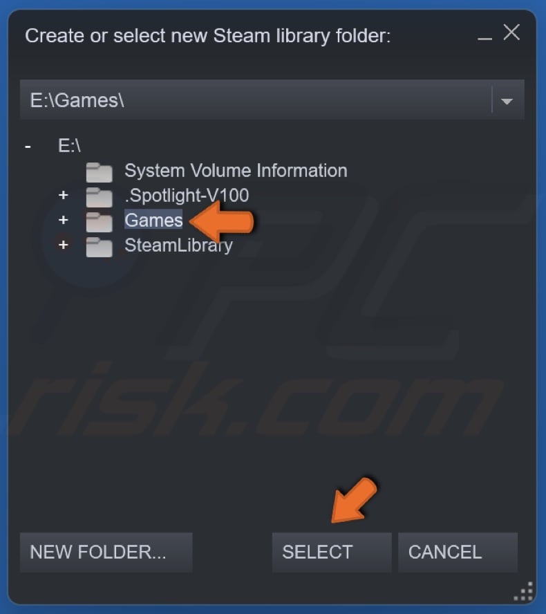 Select the new library folder and click Select