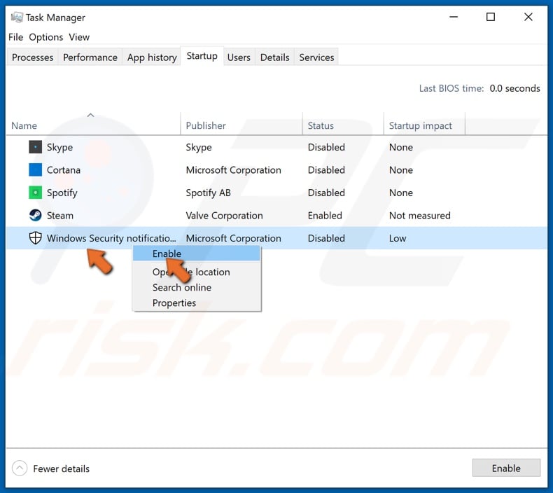 Enable all previously disabled startup apps