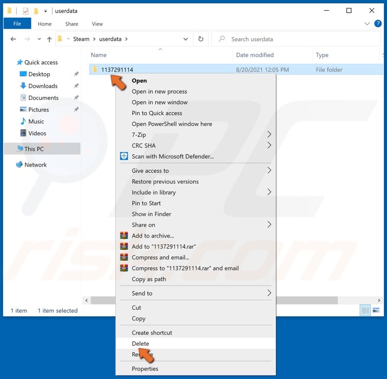 Right-click your Steam ID folder and click Delete