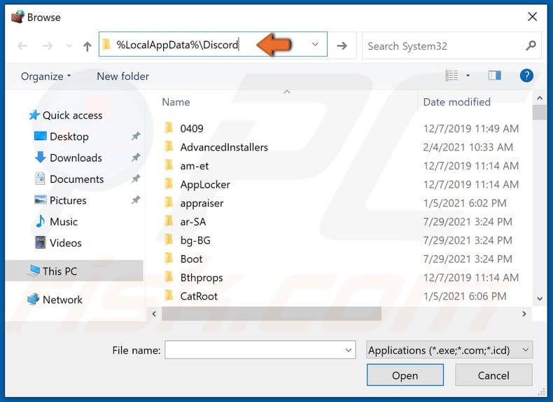 Go to %LocalAppData%Discord