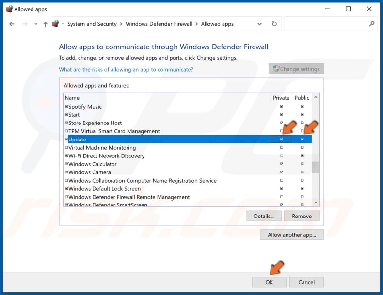 Mark Private and Publicj checkboxes and click OK