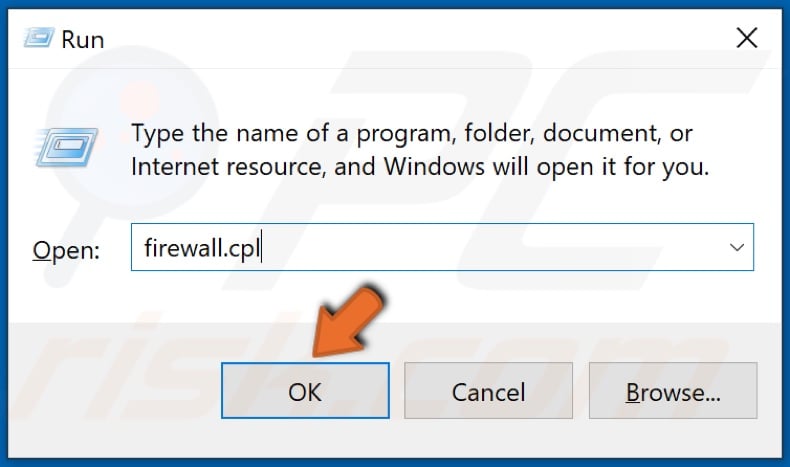 Type in firewall.cpl in Run and click OK
