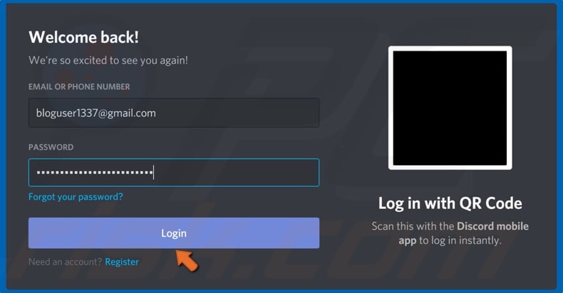 Enter your Discord login credentials and click Login