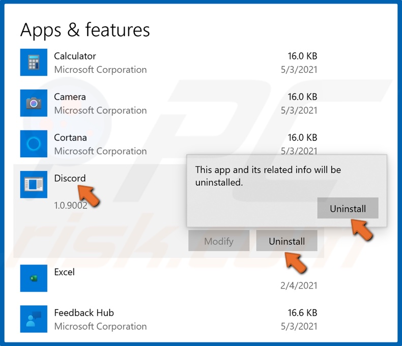 Select Discord and click Uninstall