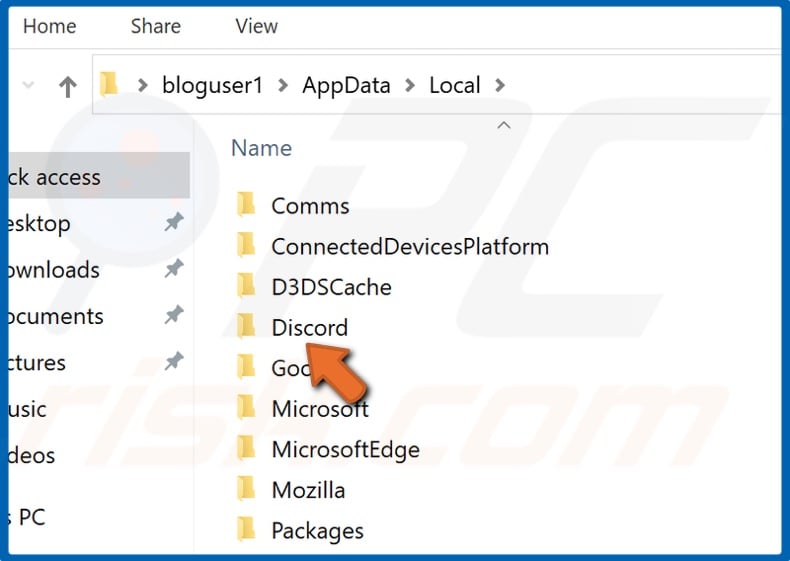 Go to the Discord Folder in LocalAppData