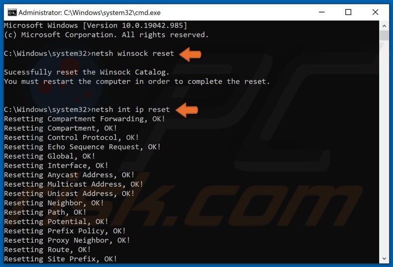 Run Winsock Reset and IP Reset commands