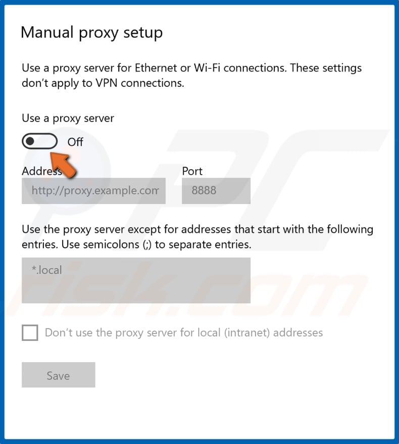 Disable proxy server