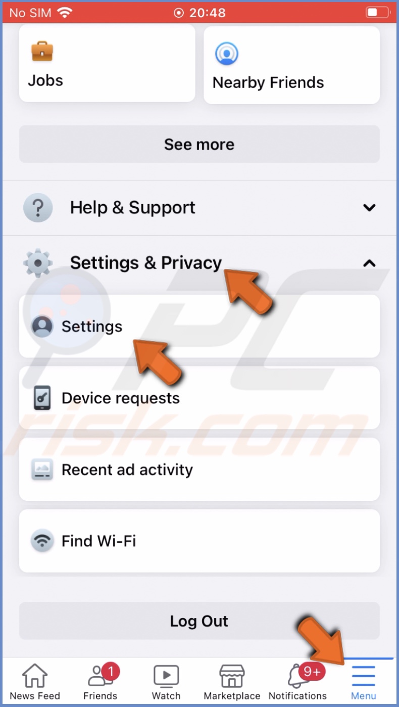 Go to Facebook settings