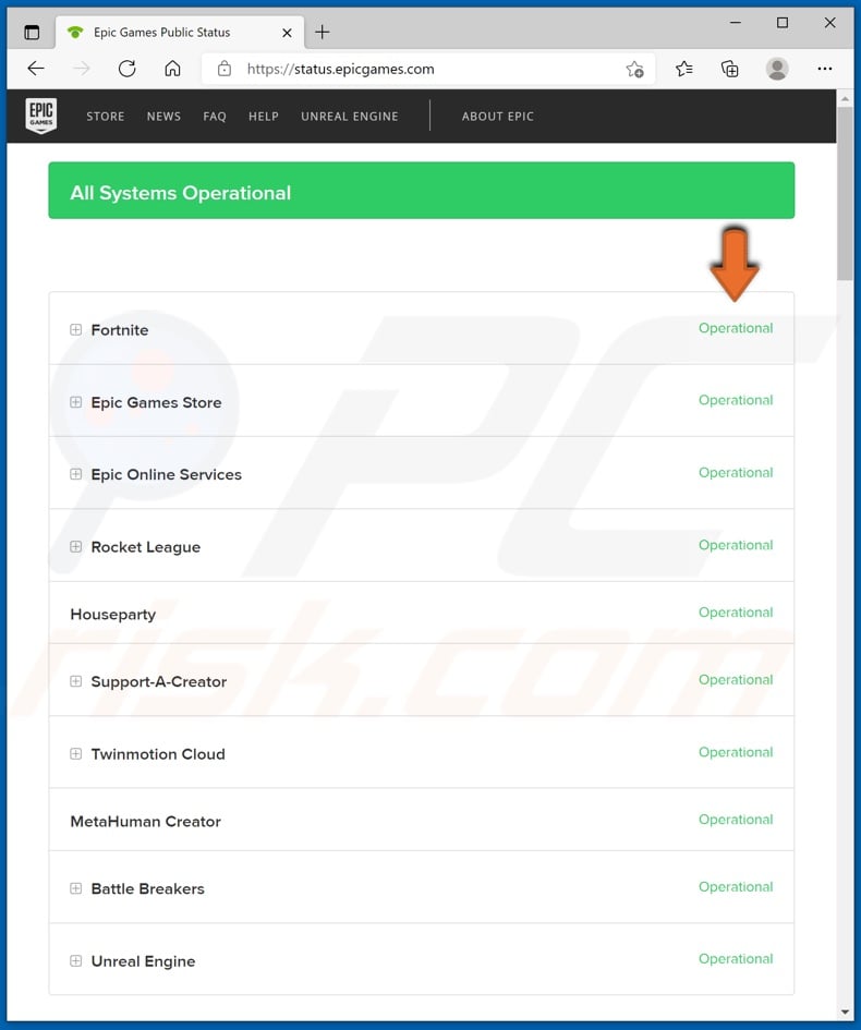 Check if all Epic Games and Fortnite systems are operational