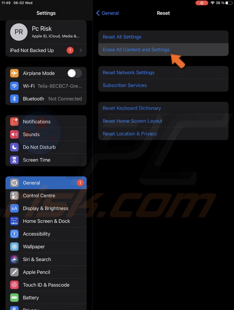 Erase all content and settings