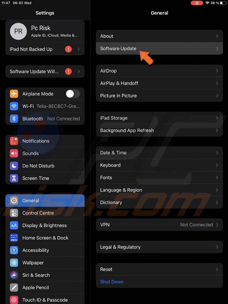 Go to Software Update