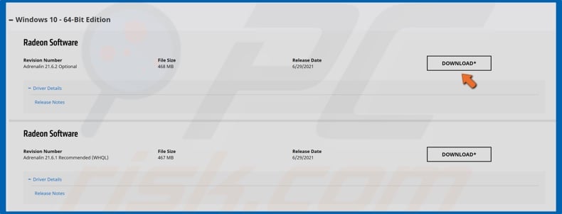 Select your operating system, select the driver and click Download