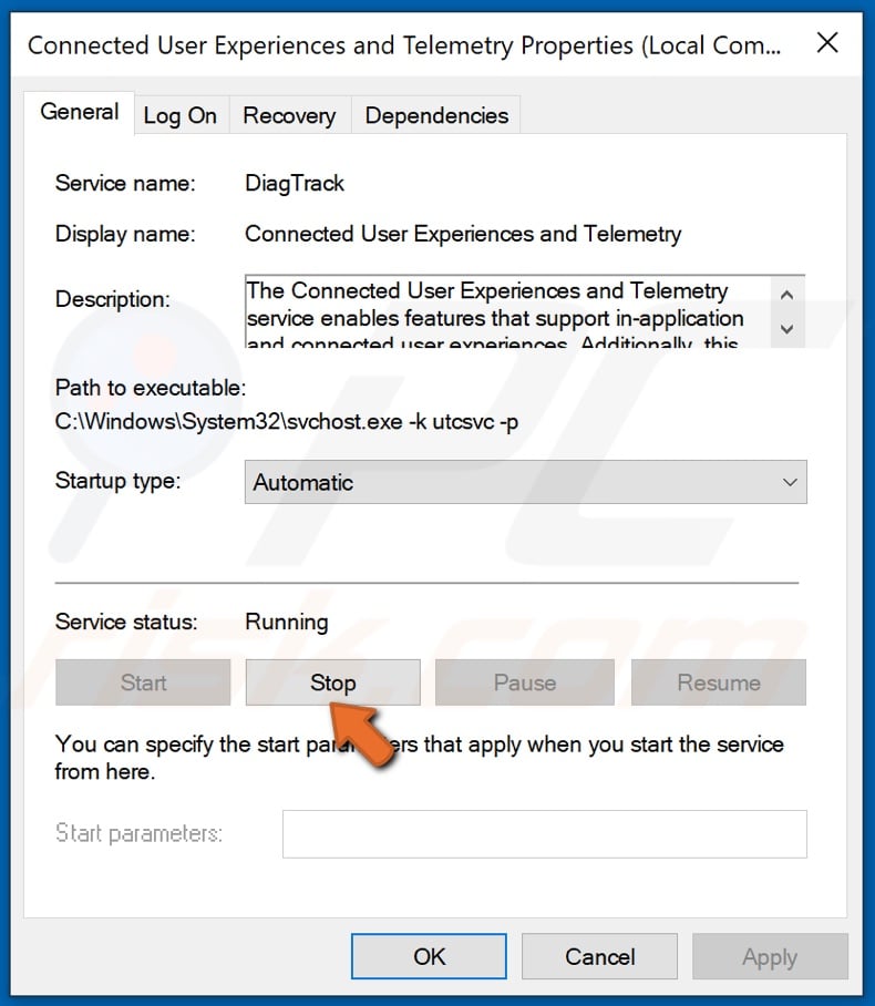 Stop the Connected User Experience and Telemetry service