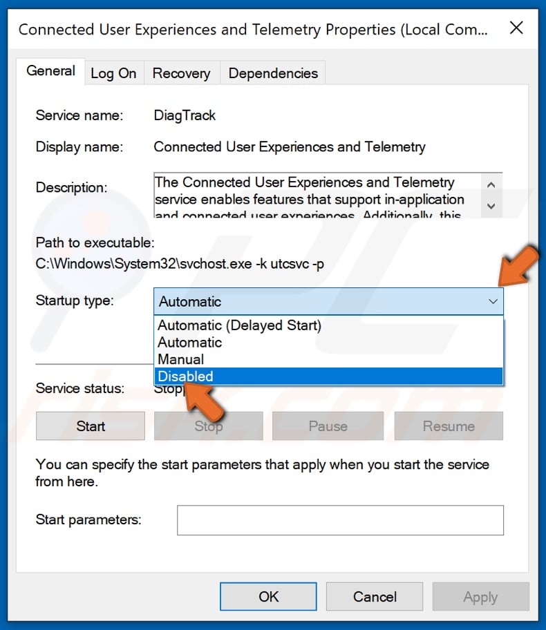 Disable Connected User Experience and Telemetry service