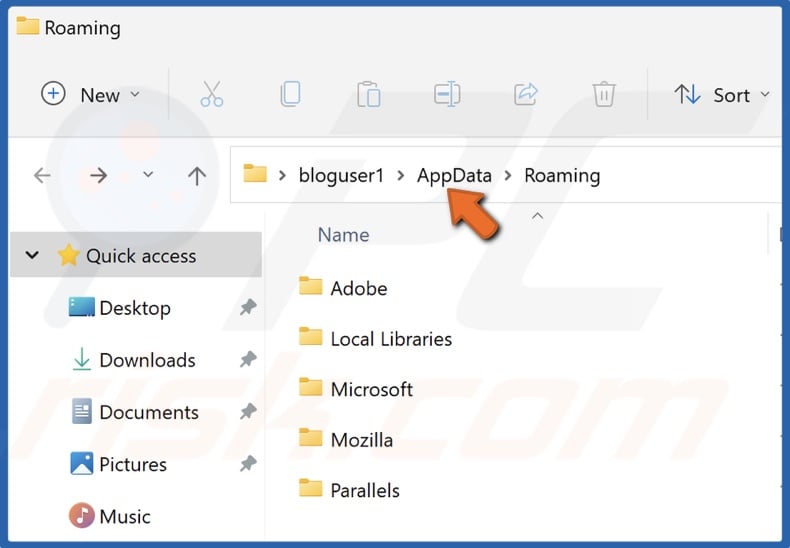 Click AppData in the address bar
