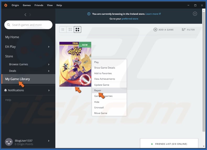 Right-click the game experiencing the error and click Repair