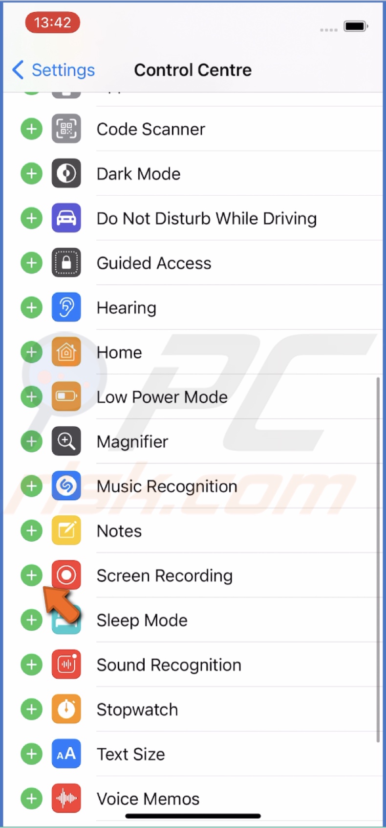 Add Screen Recording to Control Center
