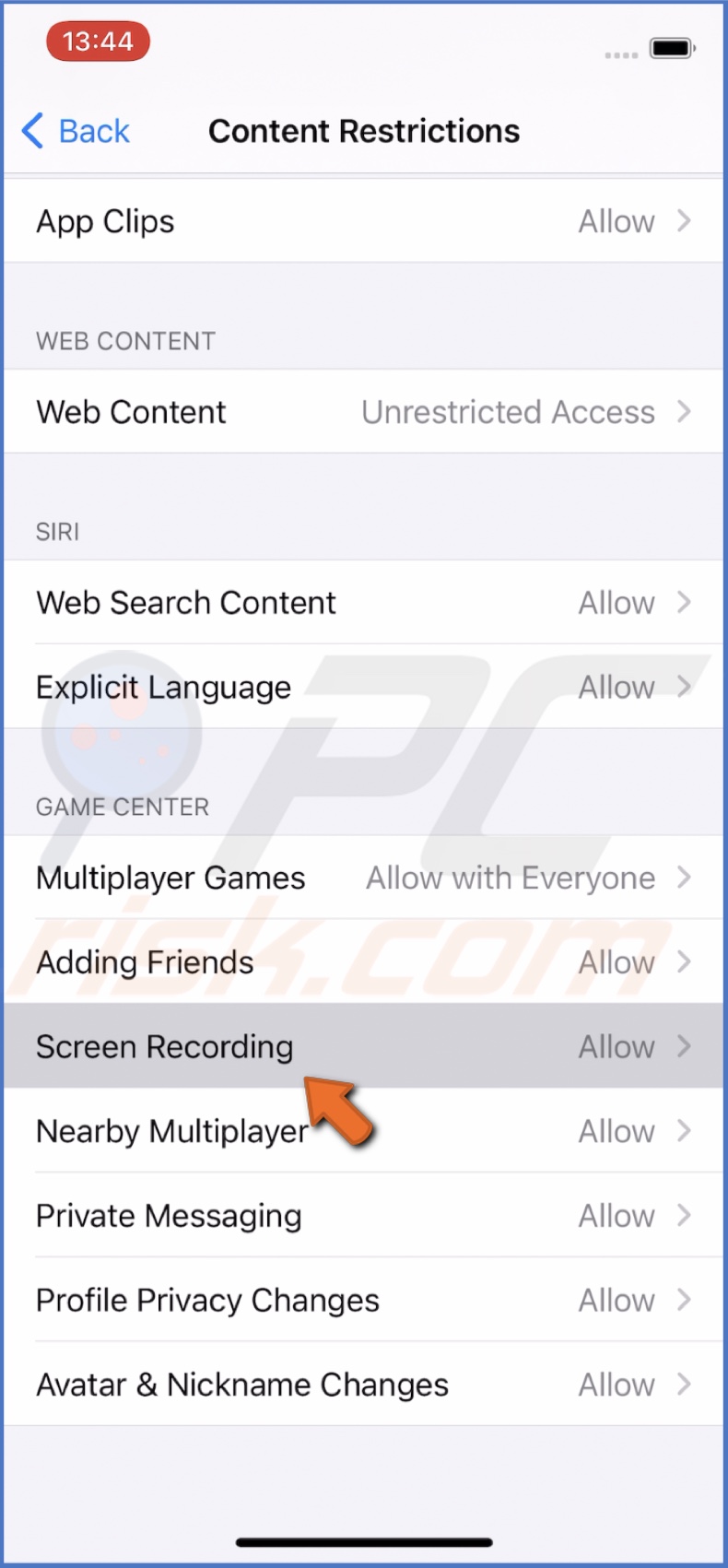 Allow Screen Recording