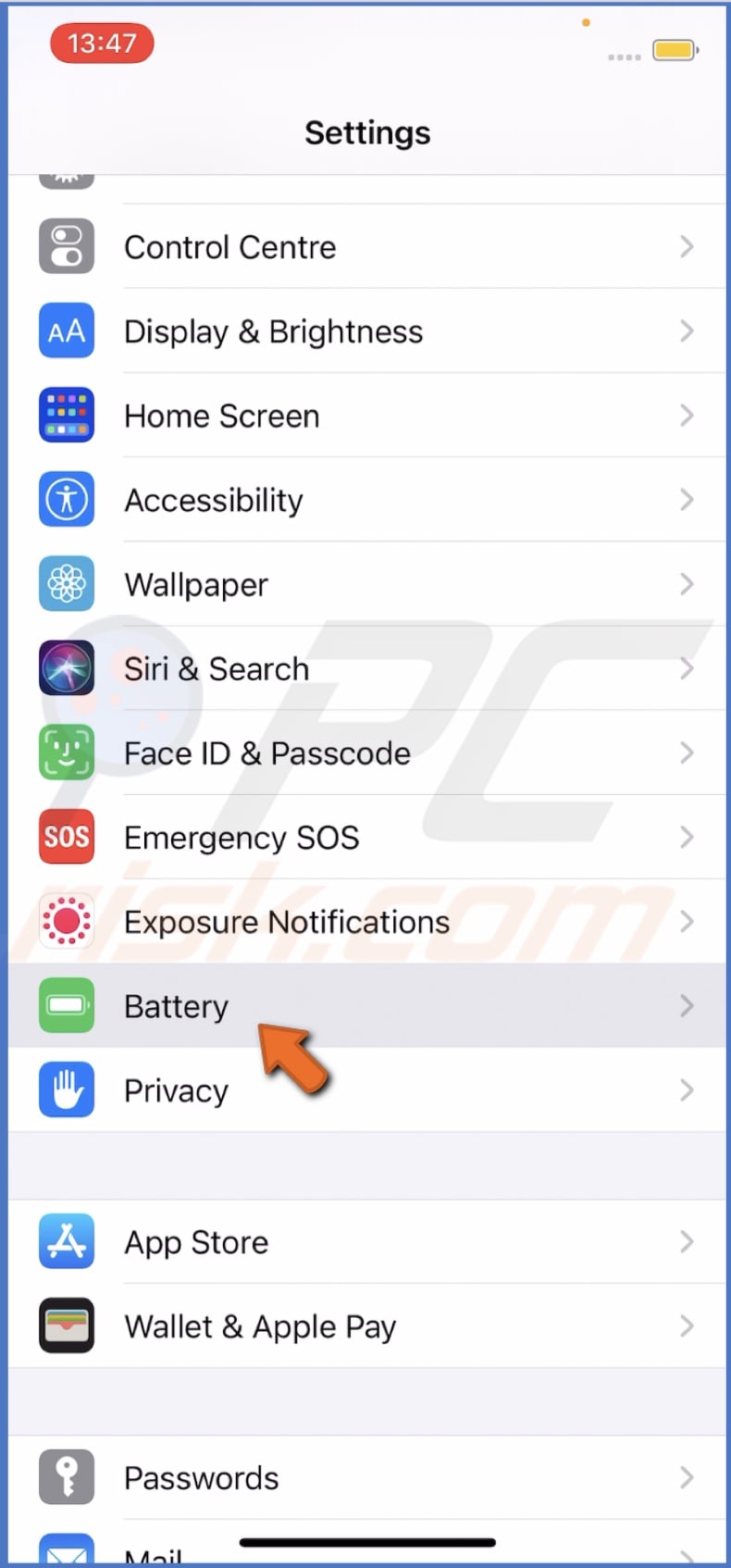 Go to Battery settings