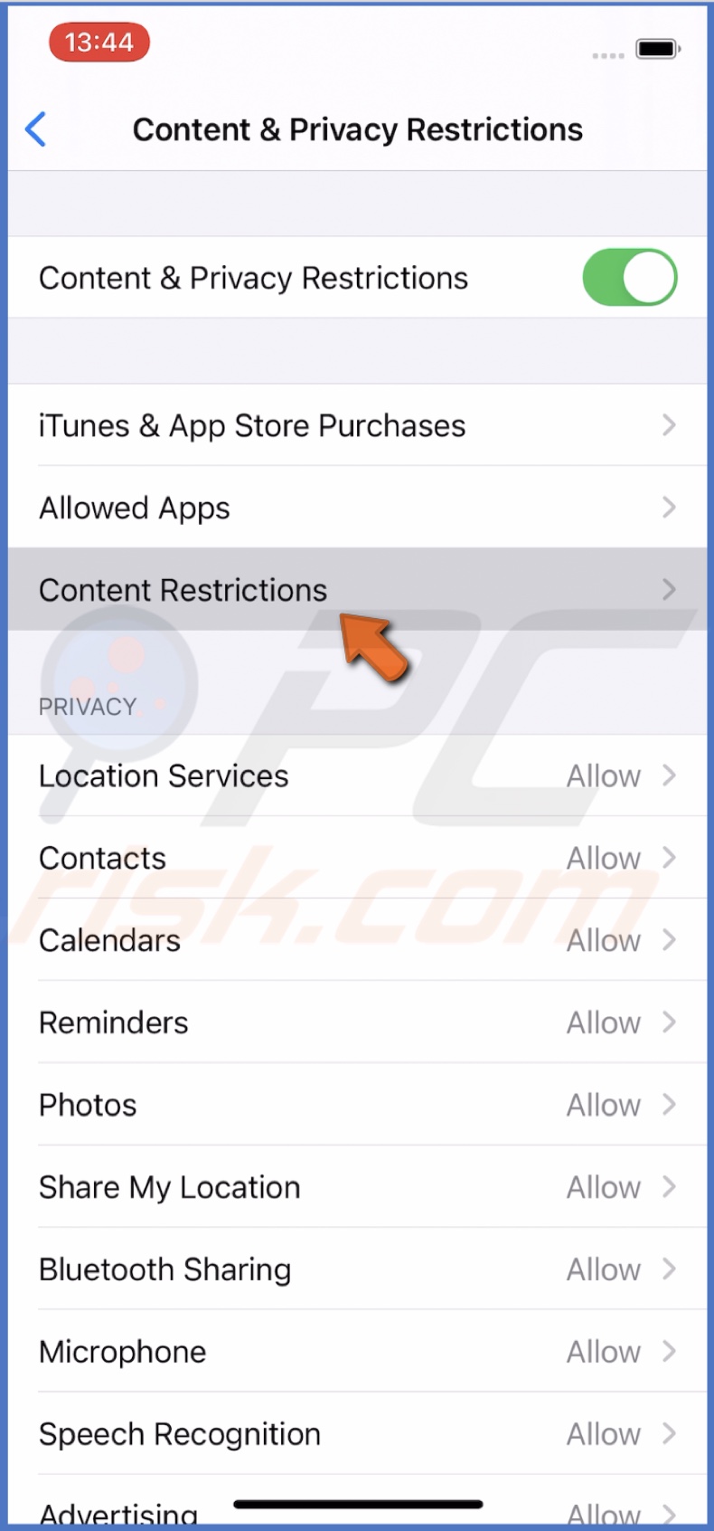 Go to Content Restrictions