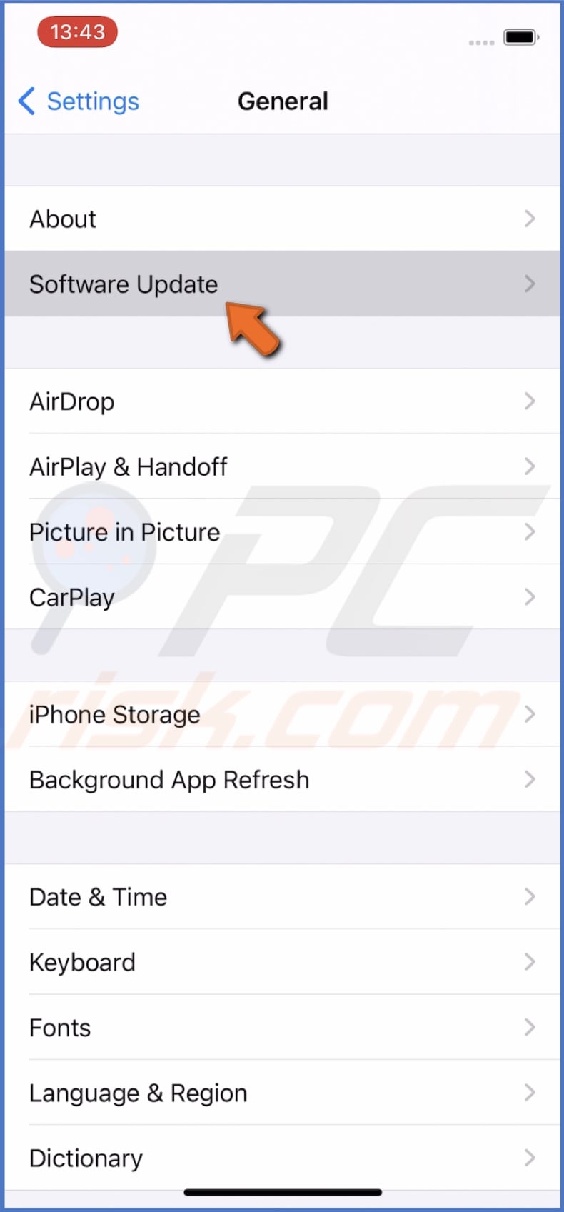 Go to Software Update