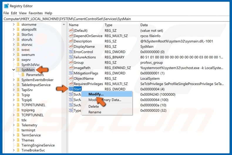 Right-click the Start and click Modify