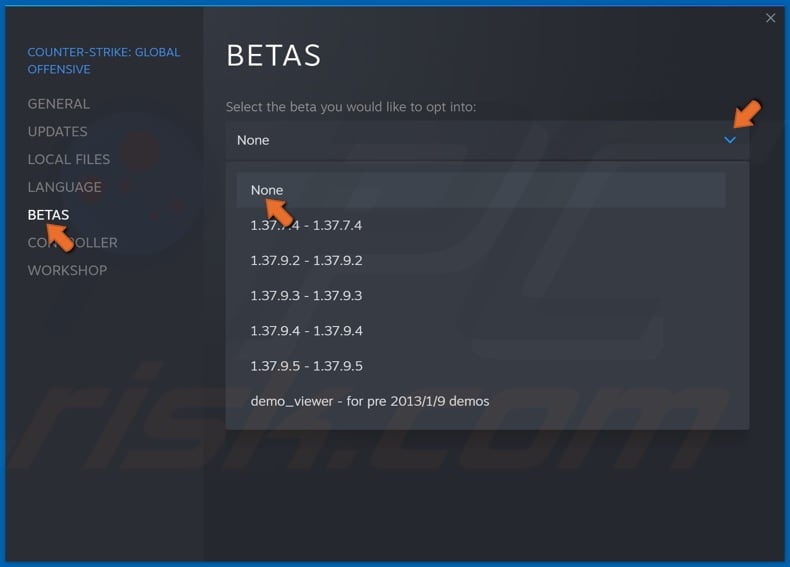 In the Betas section select None