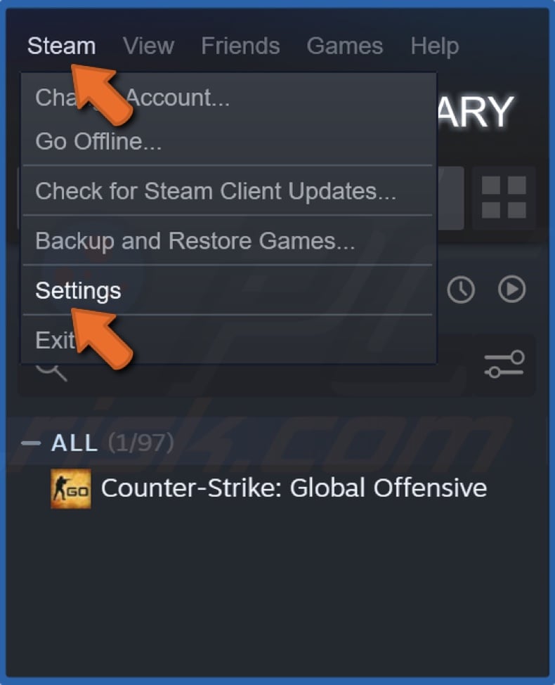 Open the Steam menu and select Settings