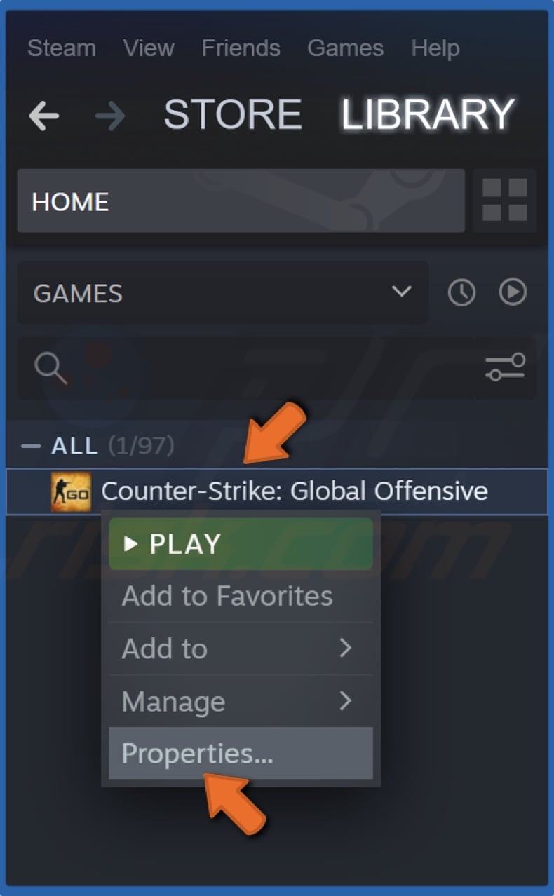 Right-click a game and click Properties