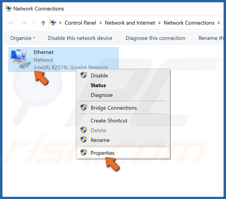 Right-click the network adapter and click Properties