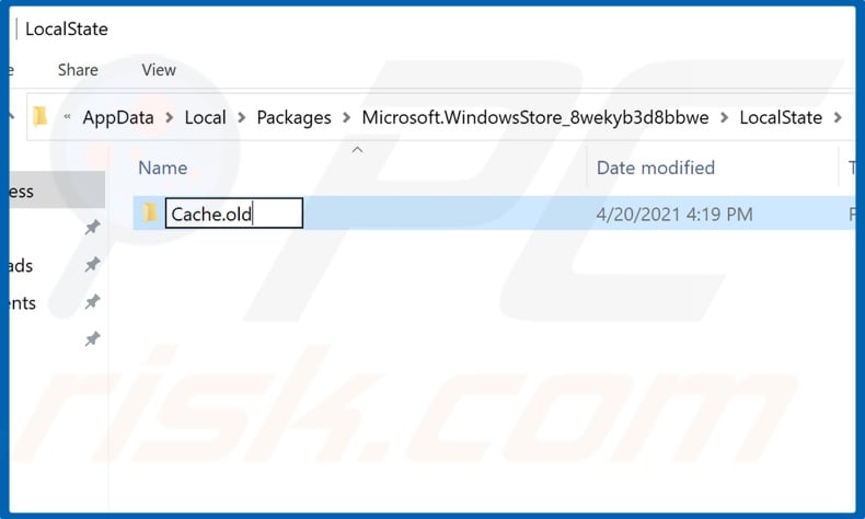 Rename the Cache to Cache.old