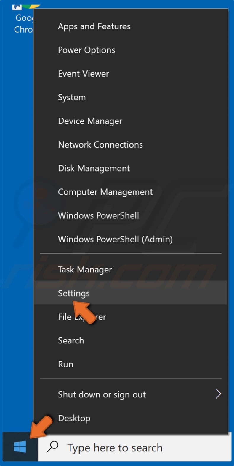 Right-click the Start Menu and click Settings